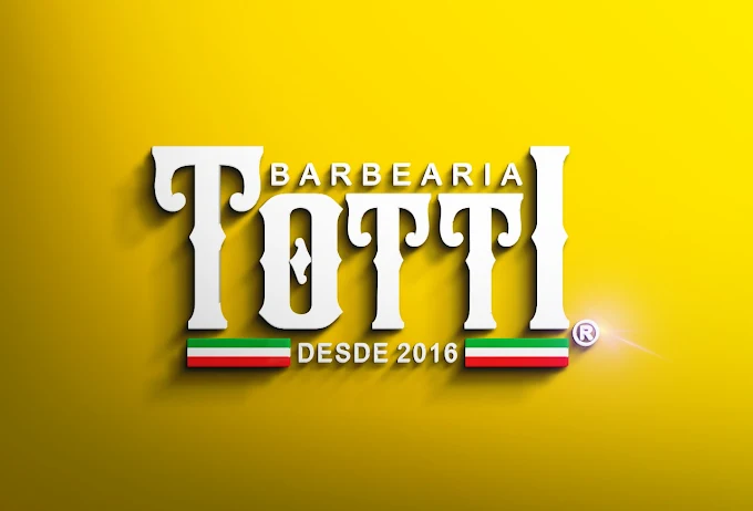 Identidade visual da Barbearia Totti sobre fundo amarelo
